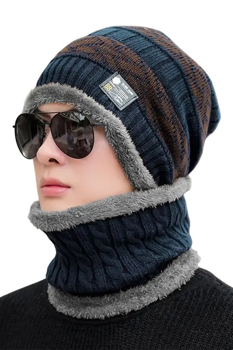 Set doua piese, caciula de barbati si fular asortat, model elegant si calduros, tematica special day, marime universala, bleumarin, EFAYN