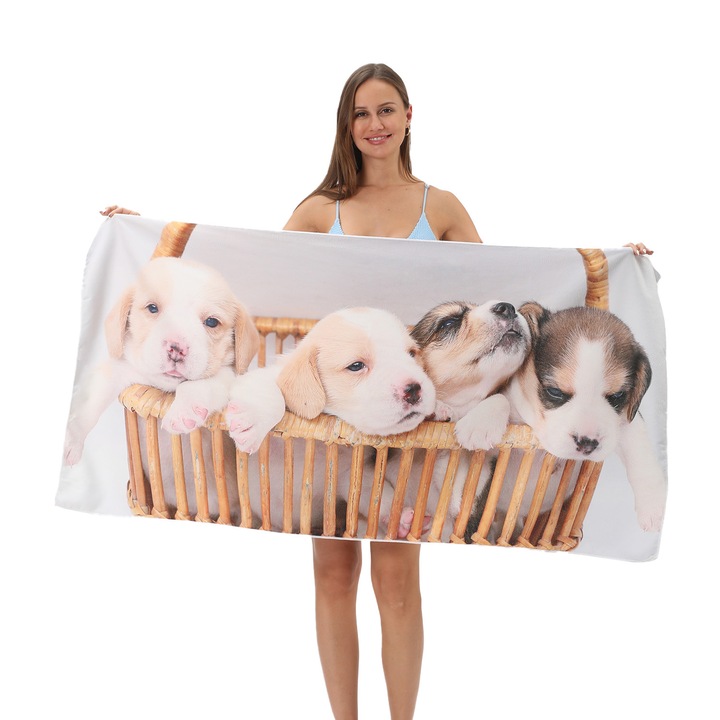 Nagy strandtörölköző, szintetikus mikroszálas, gyorsan száradó, ideális tengerre, medencéhez vagy nyaralásra, 140x70 cm, kutyás mintával, PriStyle®