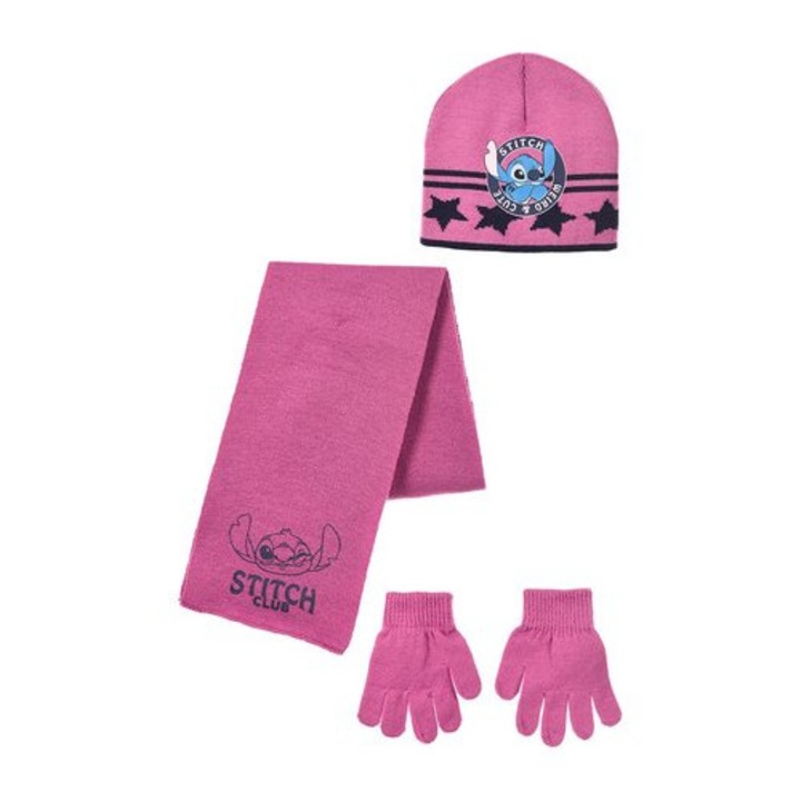 Set 3 piese pentru copii, caciula, fular si manusi Lilo & Stitch 34854, Mov