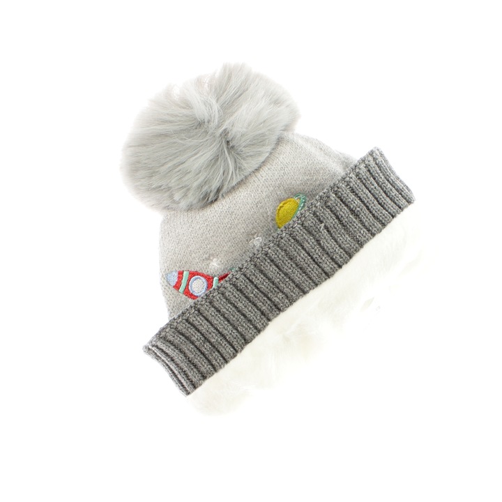 Fes pentru copii, Buticcochet, din viscoza si sintetic, model cu racheta, Gri - FES364