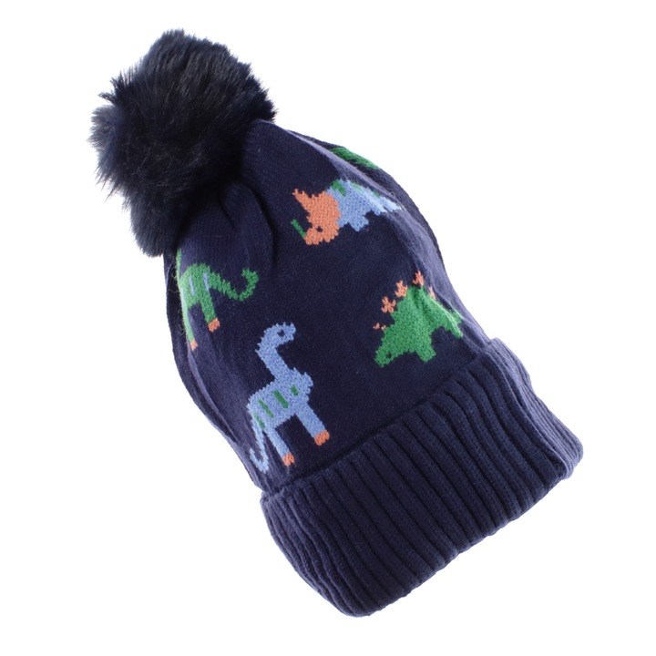 Детска шапка, Buticcochet, от вискоза и синтетика, модел с динозаври, тъмносин - FES370