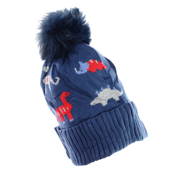 Детска шапка, Buticcochet, от вискоза и синтетика, модел с динозаври, синя - FES371