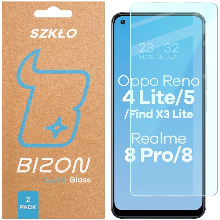 Стъклен протектор Bizon Glass Clear Duo за Oppo Reno 4 Lite / Oppo Reno 5 / Oppo Find X3 Lite / Realme 8 / Realme 8 Pro, 2 броя
