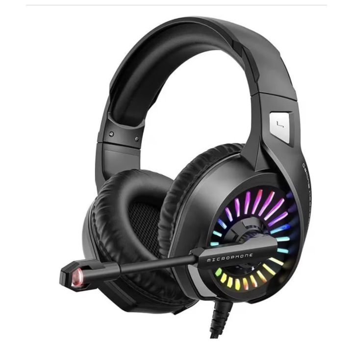 G2 RGB Gamer fejhallgató, zajszűrős mikrofonnal, LED világítással, PC-hez, PS4-hez, Xbox-hoz, Nitendo-hoz, 50mm-es hangszóróval, 7.1, fekete