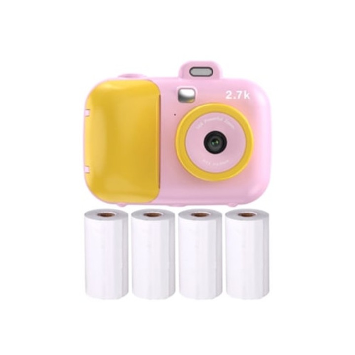 Camera foto pentru copii, roz/galben, set complet