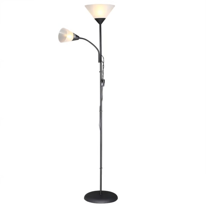 Lampadar Alissa Monzana, 28 x 175 cm, E27+E14, brat de citire reglabil, cu intrerupaor pe cablu, Negru