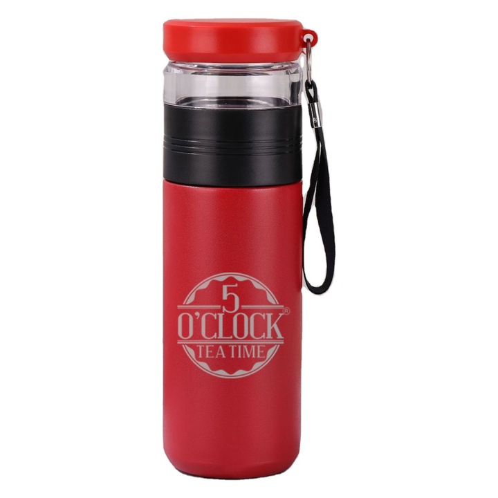 Termos cu infuzor, 5 O’Clock Tea, Brew2Go, 420 ml, Rosu