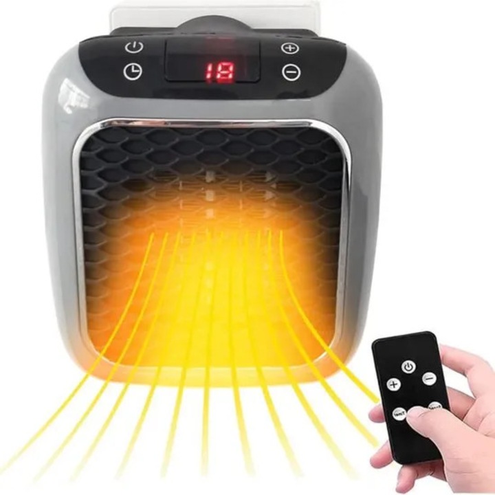 Hordozható elektromos hősugárzó, 800W, szürke, állítható termosztáttal és LED kijelzővel, falra szerelhető