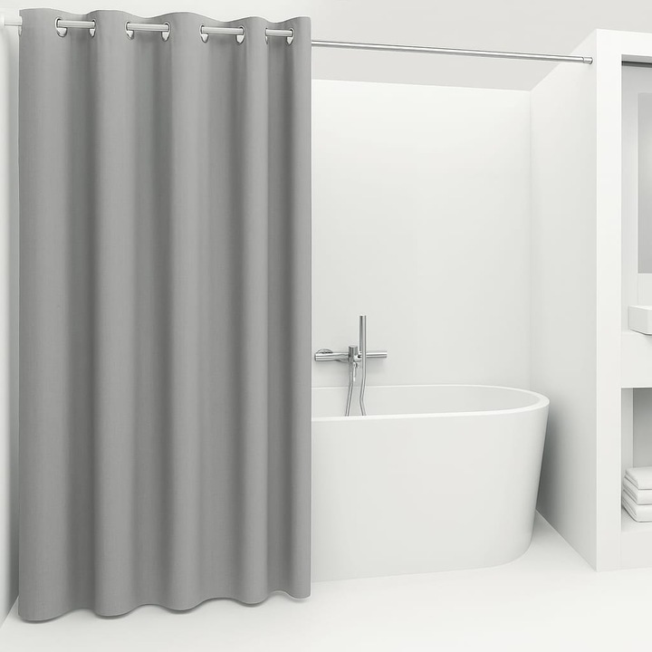 Perdea de dus BASIC&CO, din EVA, gri mediu, cu 12 inele incluse,180x200, impermeabila