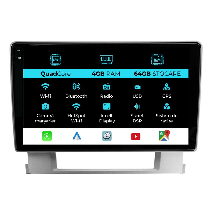 Navigatie Dedicata Opel Astra J (2010-2015), QuadCore, 9Inch, 4Gb Ram, 64Gb Stocare, Carplay