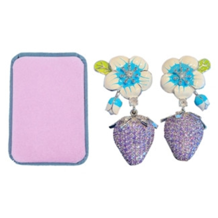 Cercei floare capsuna, Zirconiu, Multicolor