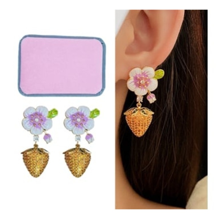 Cercei floare capsuna, Zirconiu, multicolor