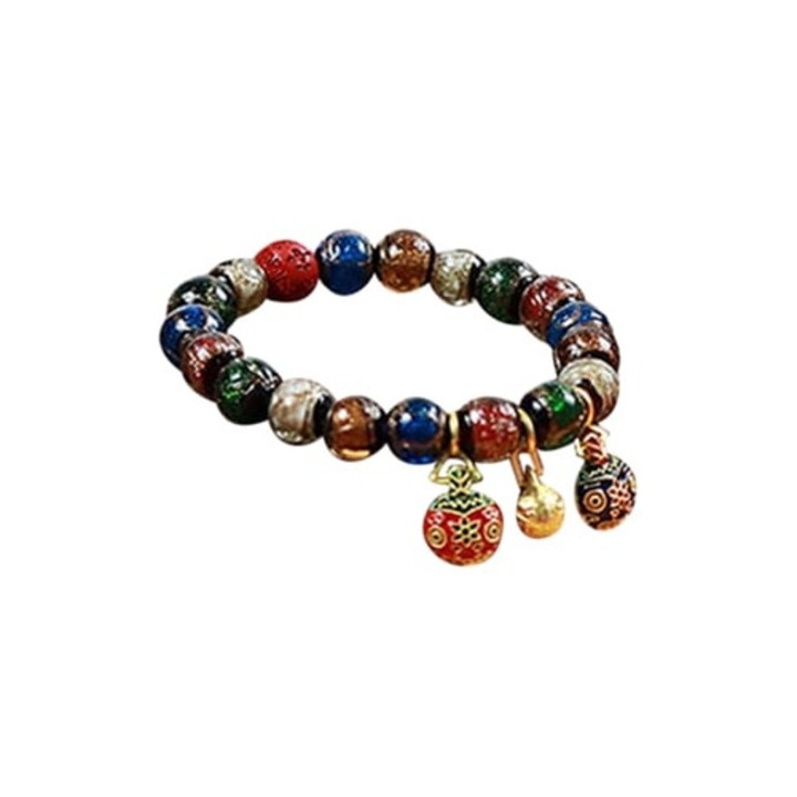 Bratara din sticla colorata, margele Buddha, elastic, unisex, multicolor