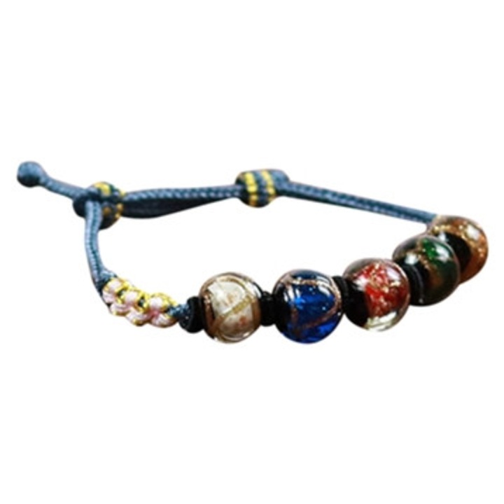 Bratara din sticla colorata cu flori de piersici, simbol al iubirii, unisex, Multicolor