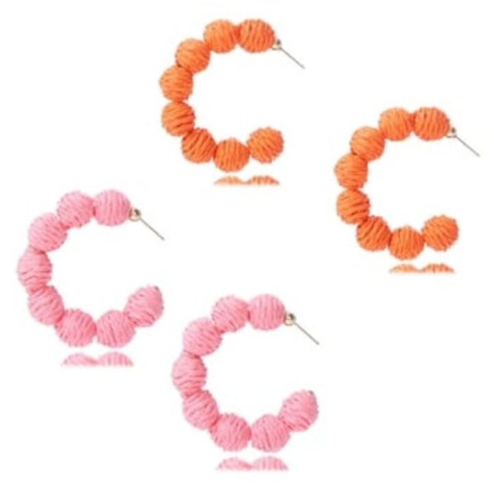 Cercei din ratan stil Boho, pentru plaja, usori si eleganti, Roz / Portocaliu