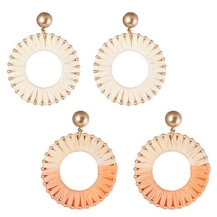 Cercei din rafie, ciucuri, bijuterii handmade pentru femei, crem / portocaliu