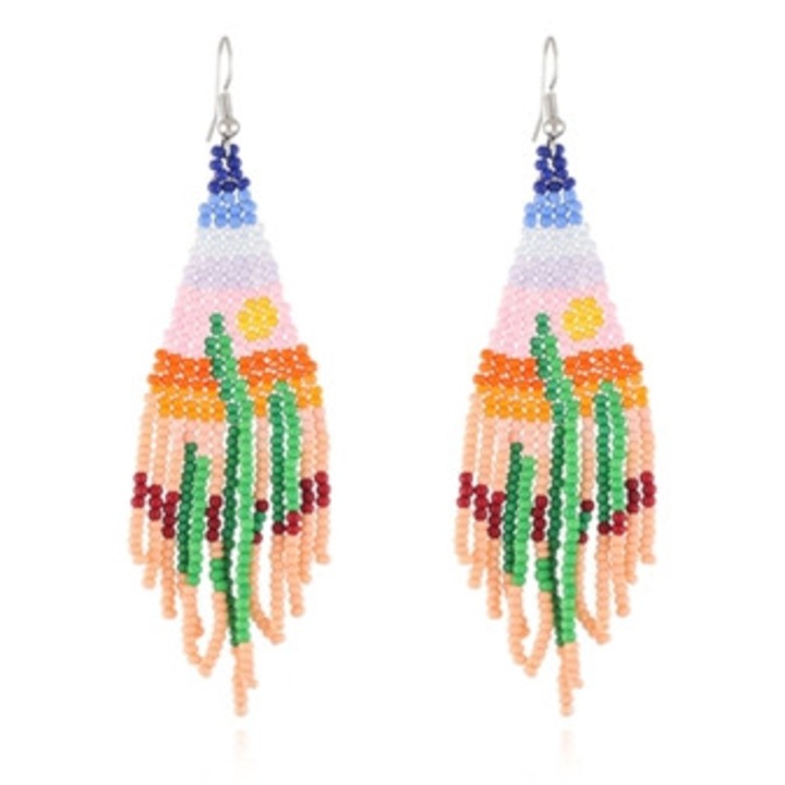 Cercei handmade boho din margele, stil etnic, multicolor