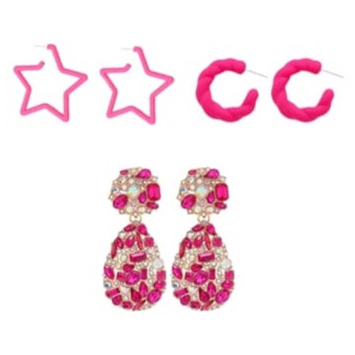 Set 3 Perechi Cercei, pentru femei, Fucsia
