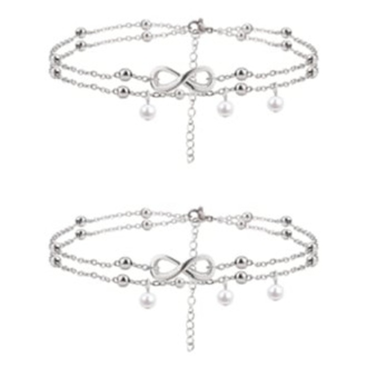 Set 2 bratari glezna, bijuterii dama, Argintiu