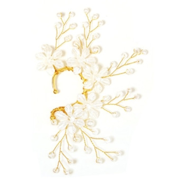 Cercel dama, pentru urechea stanga, zirconiu, auriu/alb