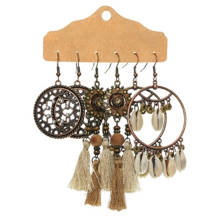 Set cercei dama, model Boho, cu franjuri