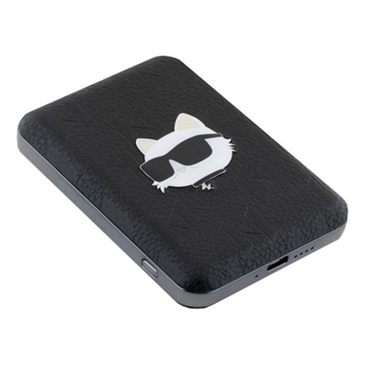 Karl lagerfeld choupette head pin vésztöltő type-c aljzat, 5000mah, 15w, wireless, magsafe, led jelzés, fekete