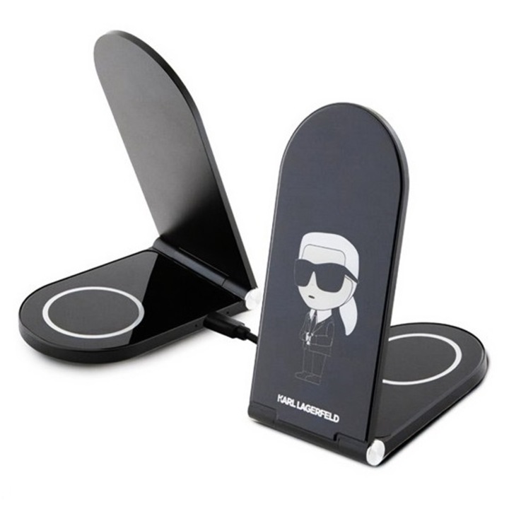 Karl lagerfeld ikonik magsafe asztali töltő 2in1, 15w, gyorstöltő, wireless, magsafe, apple airpods töltő, fekete