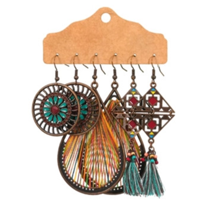 Set cercei dama, stil Boho, cu franjuri, multicolor