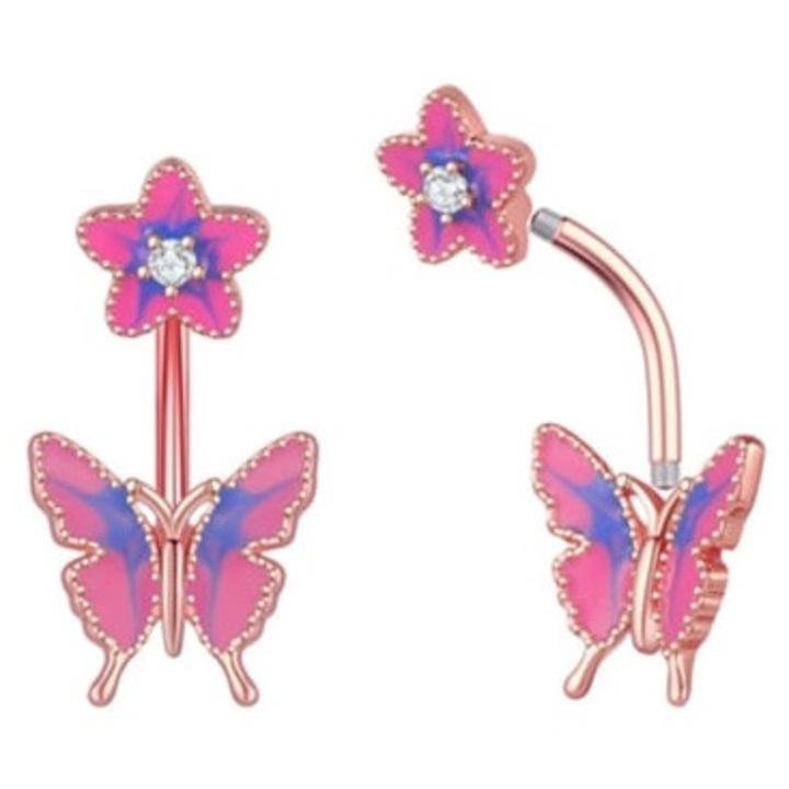 Piercing buric, inox, model fluture, roz