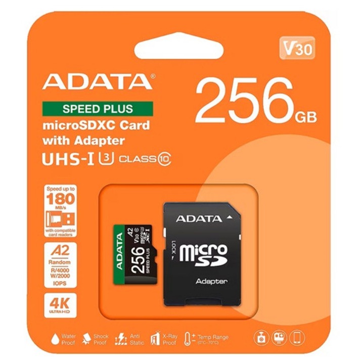 Adata memóriakártya 256gb, microsdxc - class 10, uhs-1, u1, v30, - sd adapter