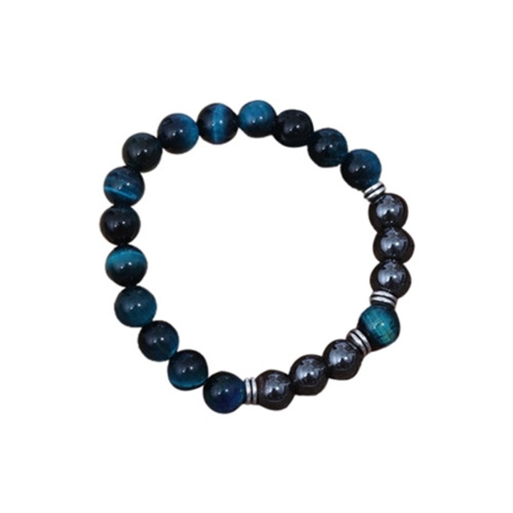 Bratara de protectie pentru barbati, onix/ochi de tigru, albastru