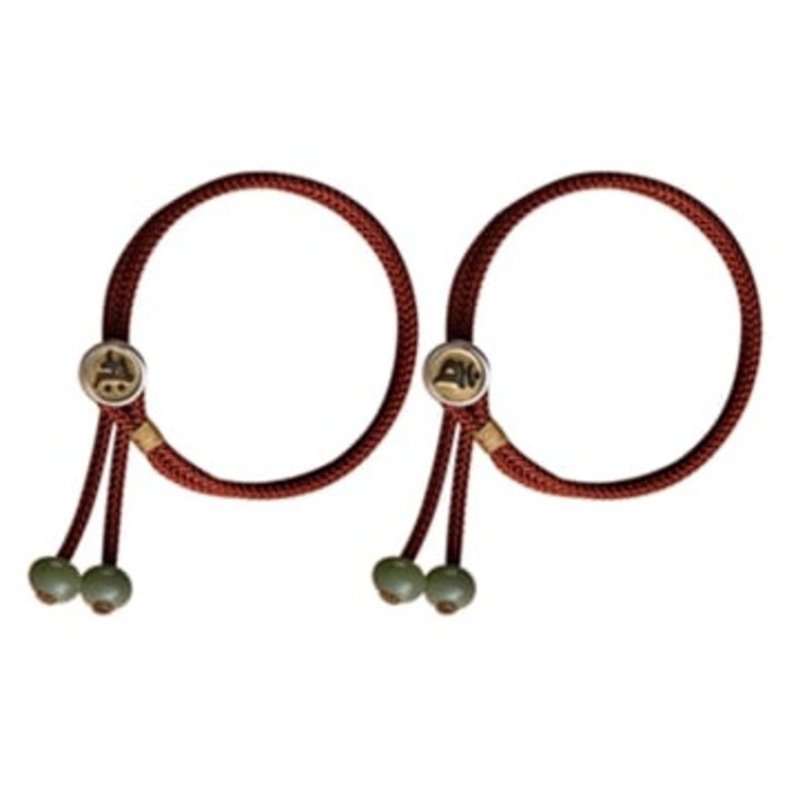 Set 2 bratari impletite, din sarma, ajustabile, rosu