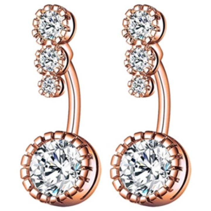 Set 2 cercei pentru buric, inox, cu diamant, auriu