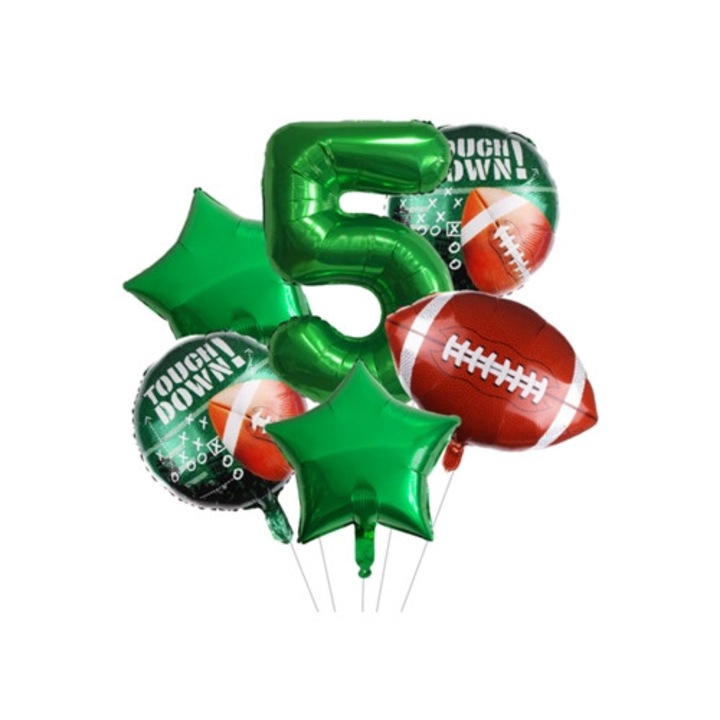 6 darab digitális futball labda alakú lufi szett, Super Bowl témájú dekoráció, többszínű