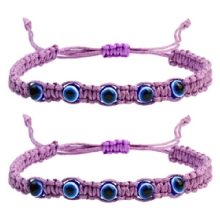 Set 2 bratari dama, impletite, cu margele, mov