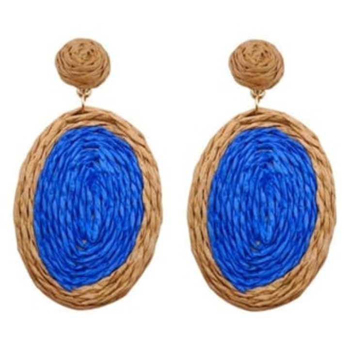 Cercei dama, rafie, stil boho, maro/albastru