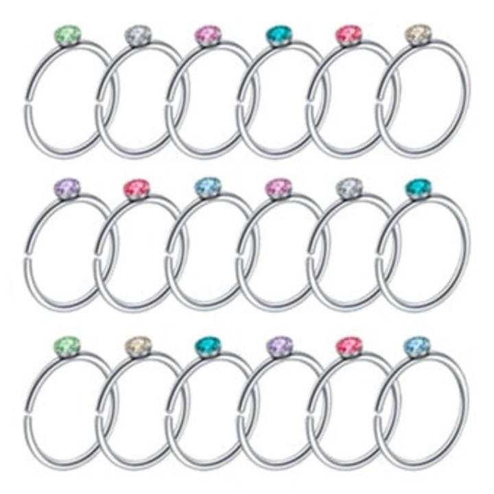 Set 18 piercinguri nazale, inox, multicolor