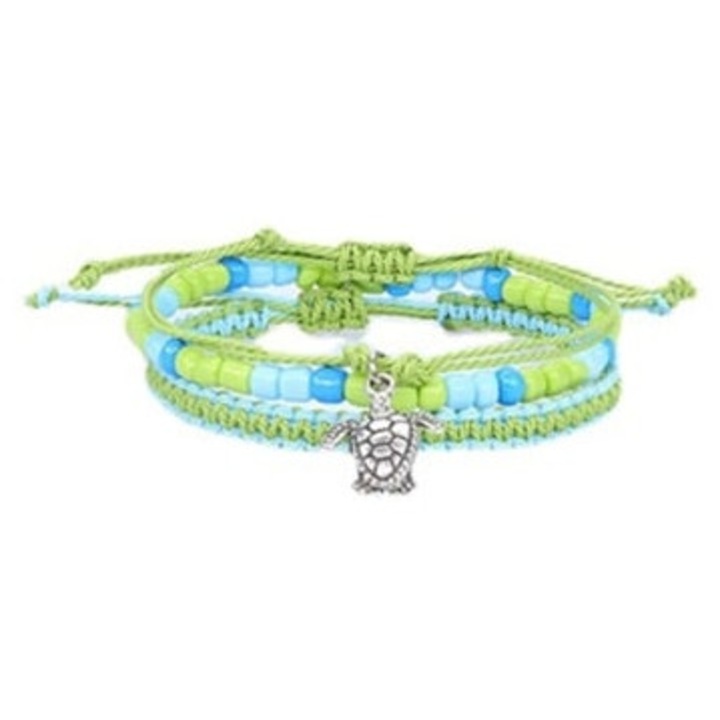 Set 3 bratari dama, impletite, ajustabile, verde/albastru