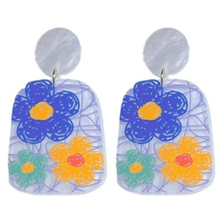 Cercei dreptunghiulari din rasina colorata pentru femei, multicolor