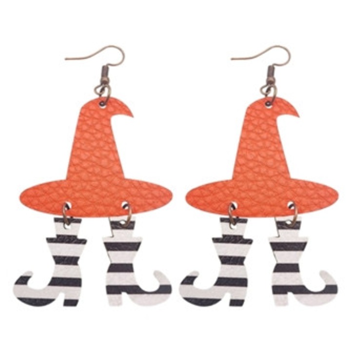 Cercei dama, din piele, model Halloween, cu palarie si cizme, multicolor