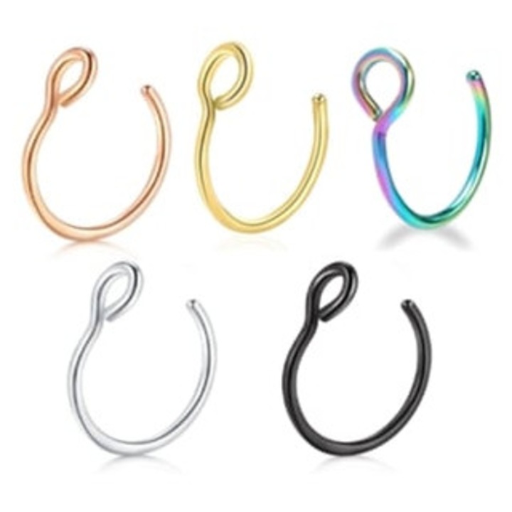 Set 5 cercei falsi pentru nas, din otel inoxidabil, multicolor