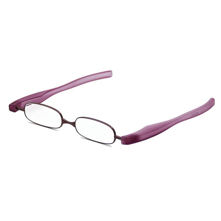 Ochelari de citit pliabili, 360 grade, design cu clip pentru buzunar, violet, dimensiune compacta