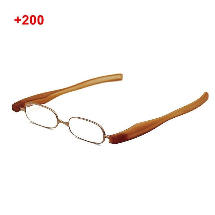Ochelari de citit pliabili, 360 grade, design cu clip pentru buzunar, lentile anti-orbire, culoare maro, dimensiune compacta