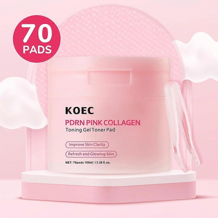 Pad-uri tonice cu colagen koec, 70 dischete, 5 buc, textura gel, efect calmant, pentru toate tipurile de ten