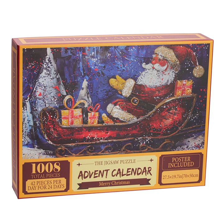 Puzzle EDANTI Calendarul Adventului, 1008 piese, sania lui Mos Craciun, 70x50cm