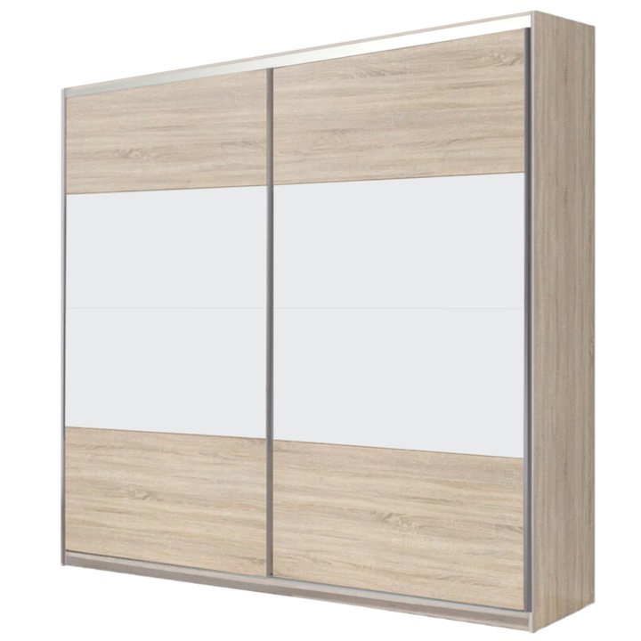 Dressing cu Usi Glisante 4f, Stejar Sonoma / Alb, H 230 x L 220 x A 60 cm, PAL 18 mm, Sistem Culisare Hafele Premium Usi cu Model Variabil