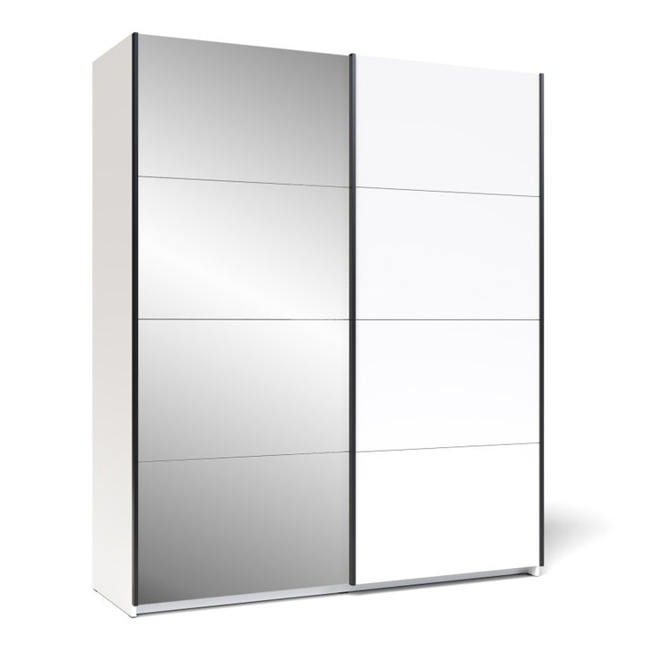 Dulap 2 usi culisante, 4 Oglinzi, PAL 16mm, Profile aluminiu, Alb Planita, 170 x 58 x 204, 5 cm