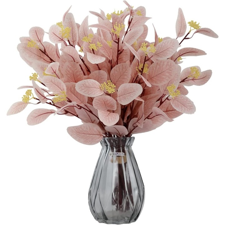 Set 12 Bucati Plante Artificiale Eucalipt KuviKoo™ - 50cm, Frunze Realiste pentru Decor Modern. Verde Perfectionat fara Intretinere, Ideal pentru Vaze, Centre de Masa sau Perete in Living, Bucatarie, Birou