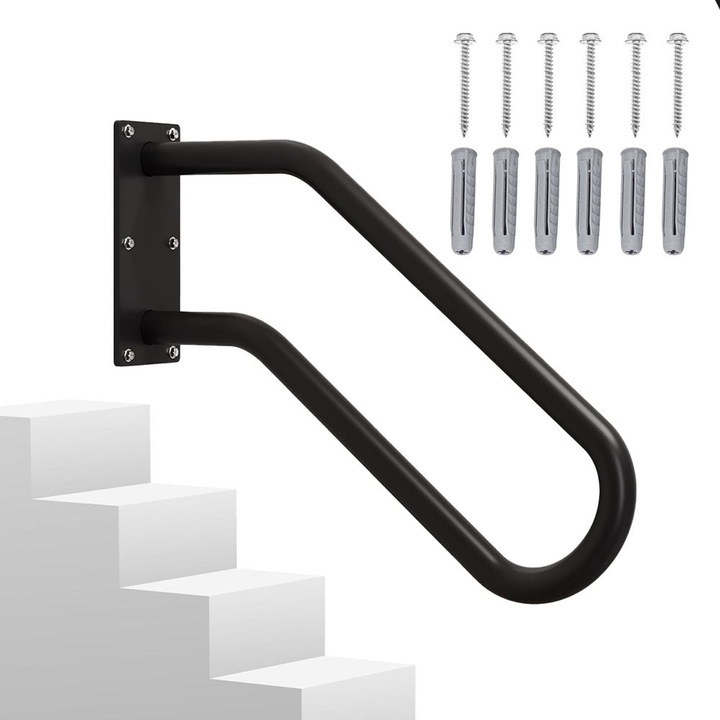Комплект парапет за стълби, Bedee, U-образна форма, черен, включва 6 винта, монтиран на стена, издръжлив за деца и възрастни хора