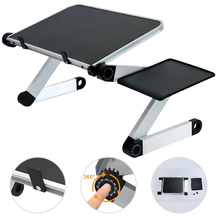 Többfunkciós asztal, Kiváló minőségű, Erős és tartós, Gyermekek és felnőttek számára, Állítható magasságú, Laptop, Tablet, Olvasás, Rajzolás, Étkezés, Alumínium, Egér tartó, Álló asztal típusú, Laptop állvány, Szürke, Butoarka® Márka
